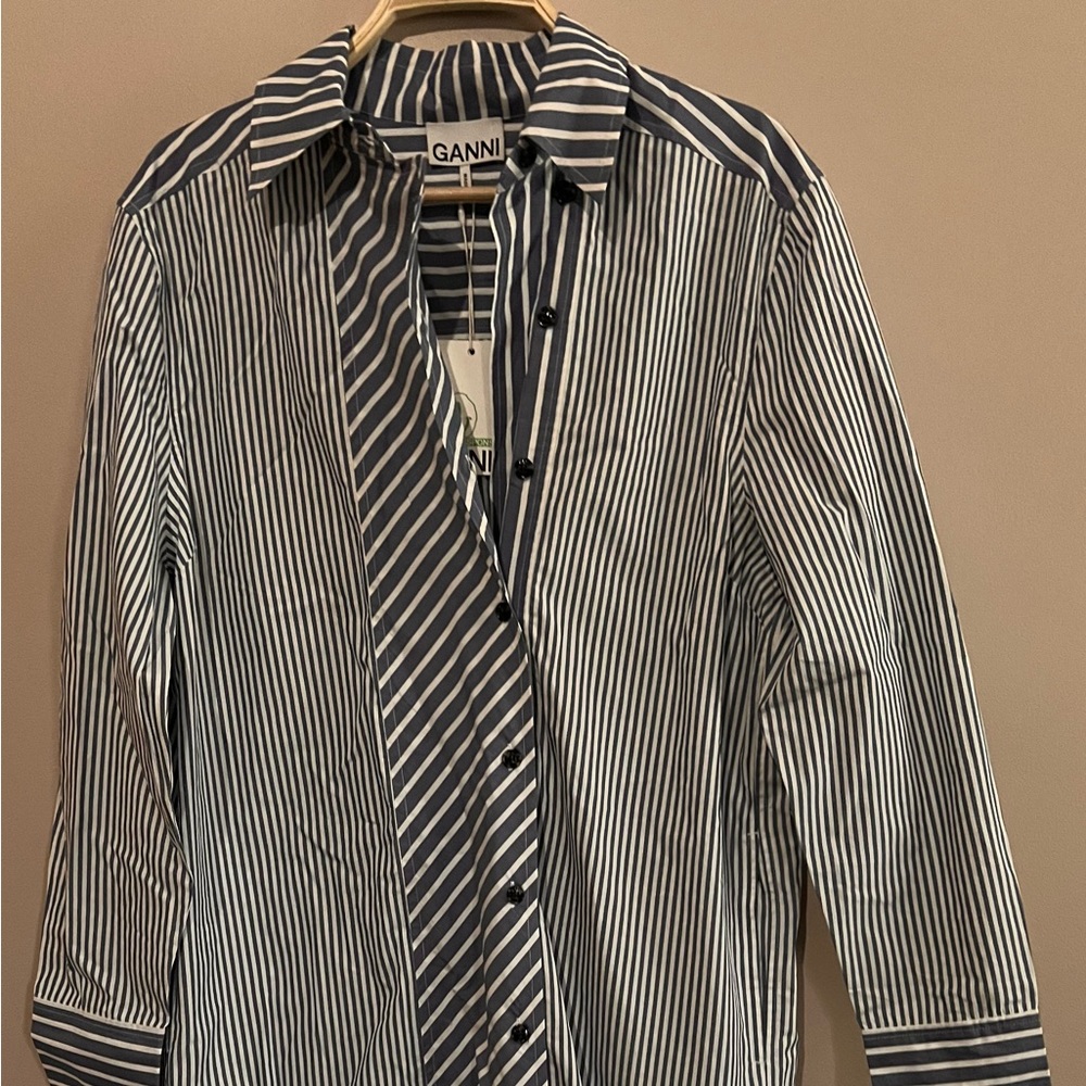 GANNI Stripe Cotton Shirtdress - Picture 8 of 9